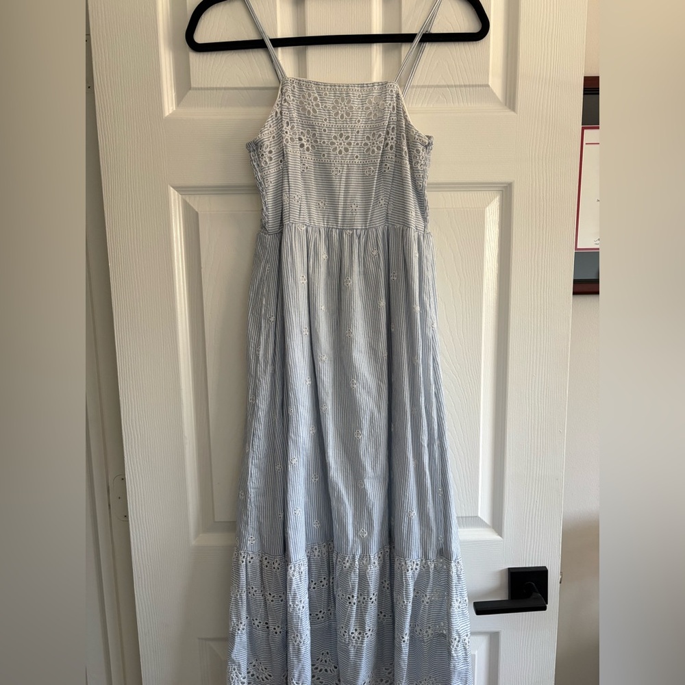 Japna Blue and White Smocked Cotton Dress